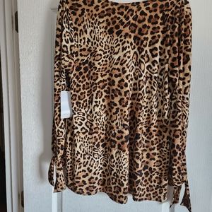 Karen Kane Womens Shirt Black Brown Leopard Animal Instinct Size Large-NWT